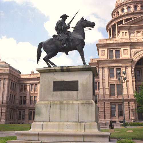 monument to Terry’s Texas Rangers, who served as the 8th Texas Cavalry for the Confederacy.  Bullock Museum of Texas History, https://www.thestoryoftexas.com/discover/texas-state-capitol/capitol-grounds