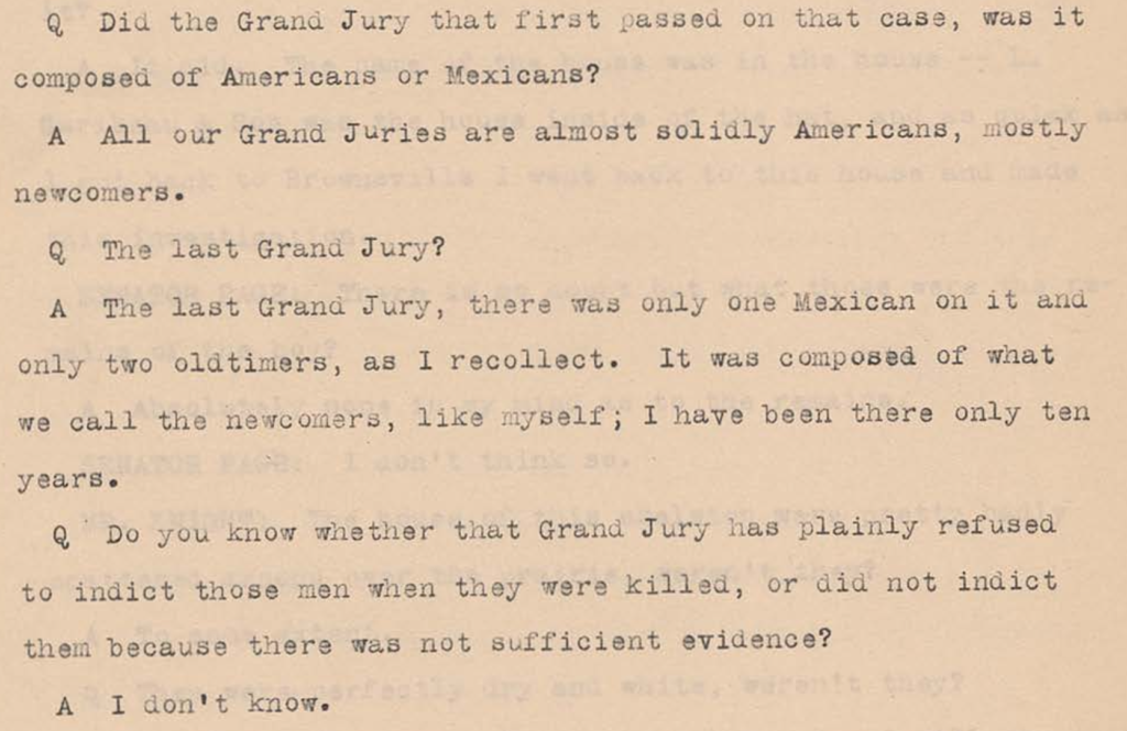 Canales Hearings, volume 1, page 554 https://www.tsl.texas.gov/sites/default/files/public/tslac/treasures/images/law/1919rangerVolume1.pdf