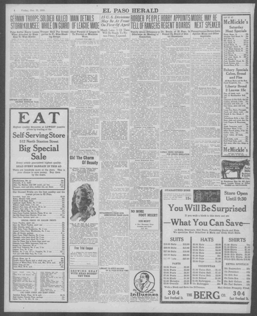front page coverage of Canales hearings in the El Paso Herald.  Courtesy Library of Congress