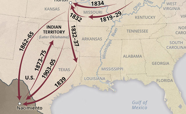 Smithsonian National Museum of the American Indian, https://americanindian.si.edu/nk360/removal-six-nations/kickapoo/map 