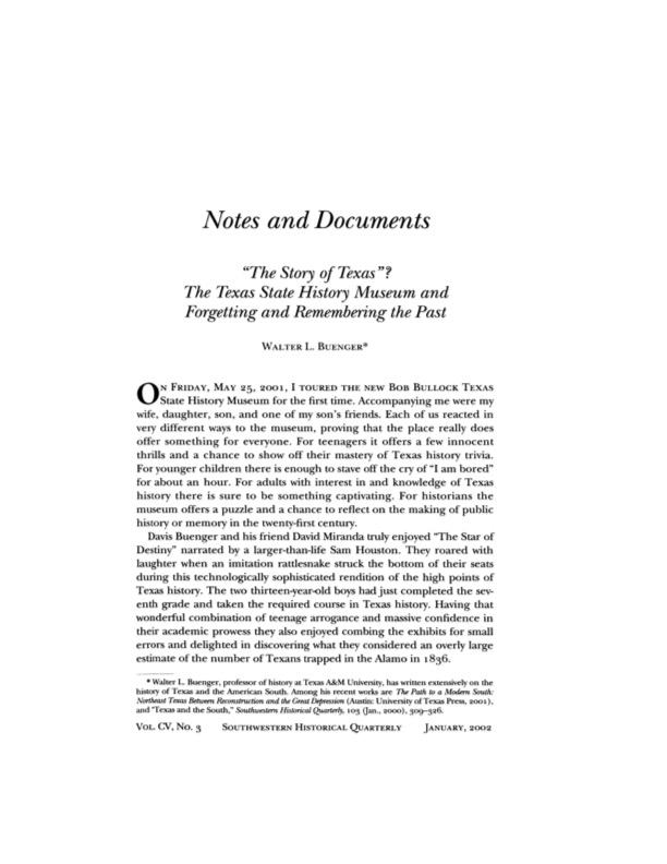 Historian Walter Buenger’s analysis of the Bullock’s early exhibits.  Southwestern Historical Quarterly, January 2002