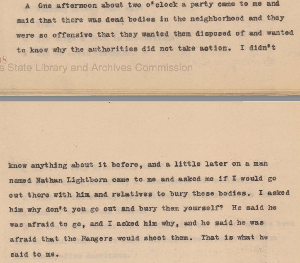 Canales Hearings, volume 1, page 598-99. https://www.tsl.texas.gov/sites/default/files/public/tslac/treasures/images/law/1919rangerVolume1.pdf