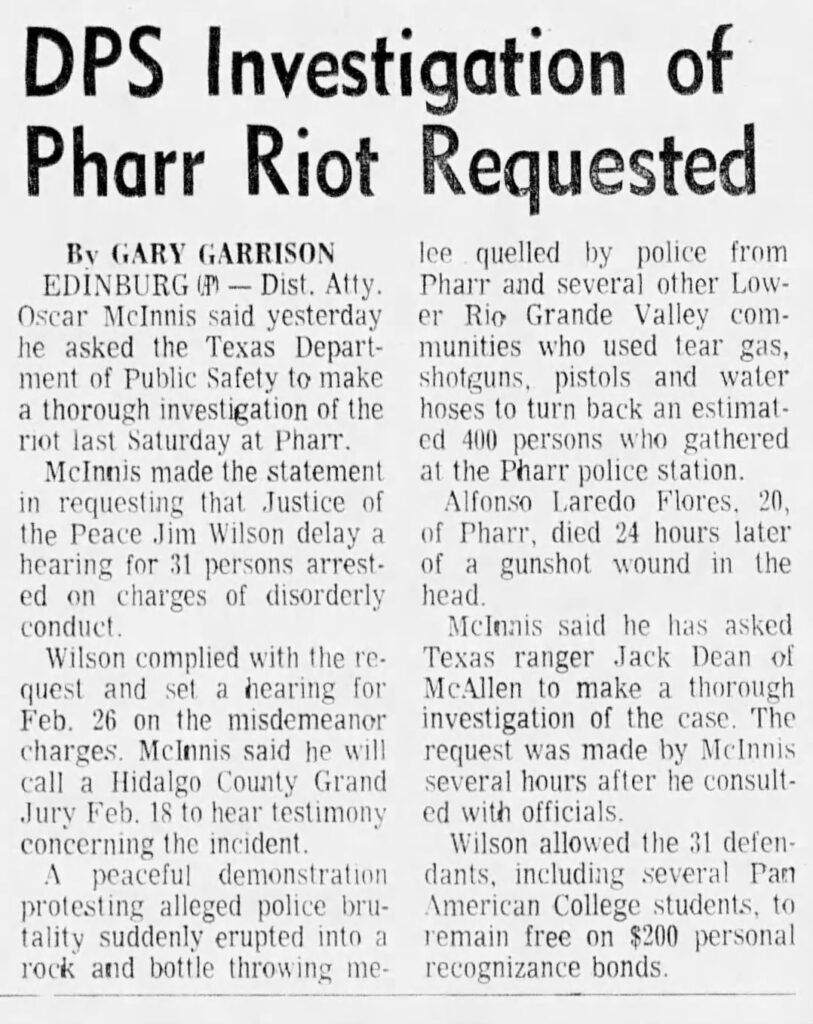 Newspaper article from the Corpus Christi Times on February 9, 1971 about the initiation of the Ranger investigation