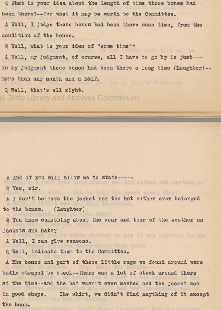 Canales Hearings, Volume 3, page 1369-70.  https://www.tsl.texas.gov/sites/default/files/public/tslac/treasures/images/law/1919rangerVolume3.pdf