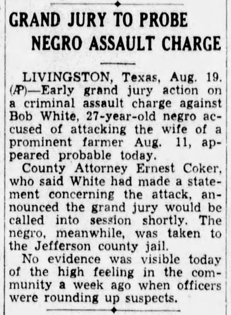 “Grand Jury to Probe Negro Assault Charge,” Wichita Daily Times, August 19, 1937.
