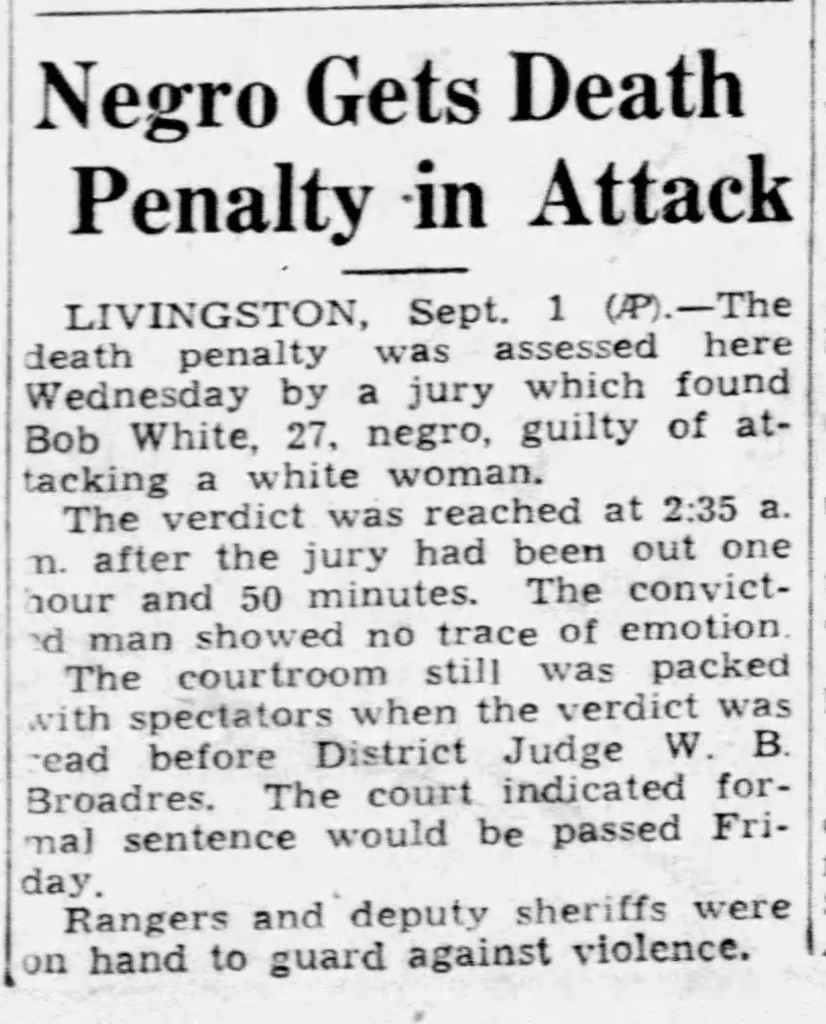 “Negro Gets Death Penalty in Attack,” Fort Worth Star-Telegram, September 1, 1937.