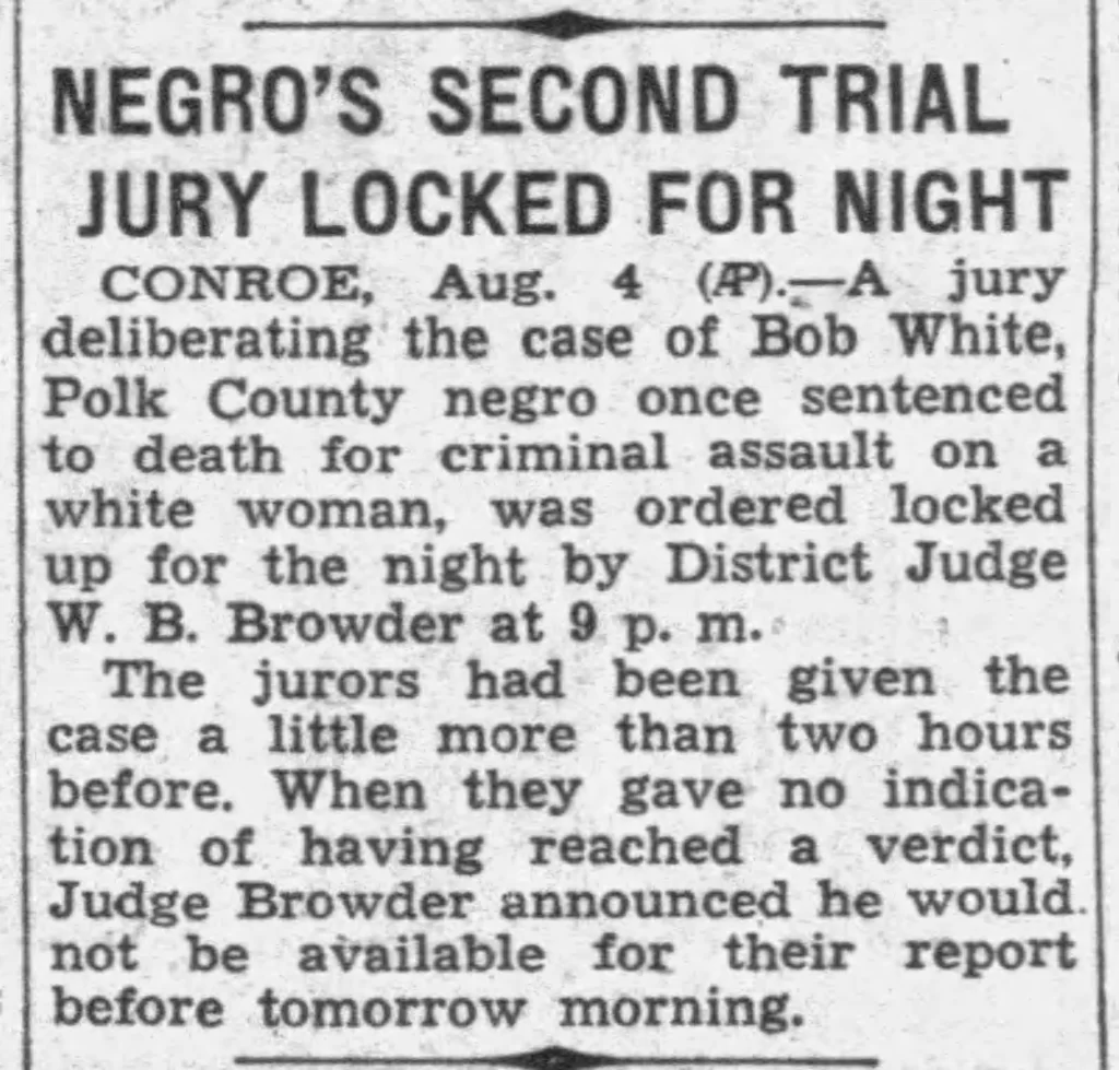 “Negro’s Second Trial Jury Locked for Night,” Fort Worth Star-Telegram, August 5, 1938