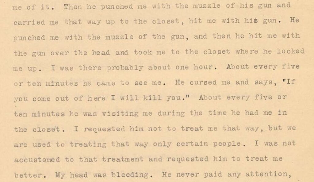 Excerpt of testimony in which Farfán describes Collins assaulting him with a gun, locking him in a closet, and threatening to kill him if he tried to escape.