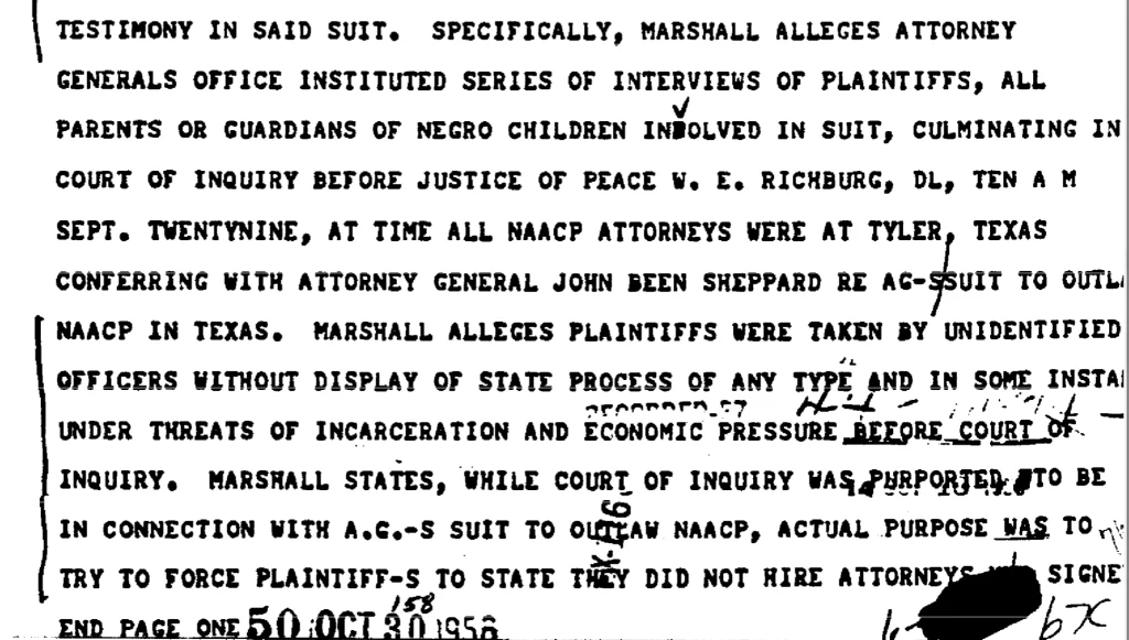 FBI memo, September 30, 1956.  https://vault.fbi.gov/Thurgood%20Marshall/Thurgood%20Marshall%20Part%201%20of%2011/view, page 76