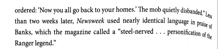 Screenshot of text on page 336 of the book Cult of Glory describing various newspapers that praised the Rangers’ actions at Mansfield and Texarkana.