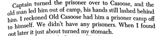 Clip from a printed book describing how Casoose hung a prisoner and dragged him behind a horse.